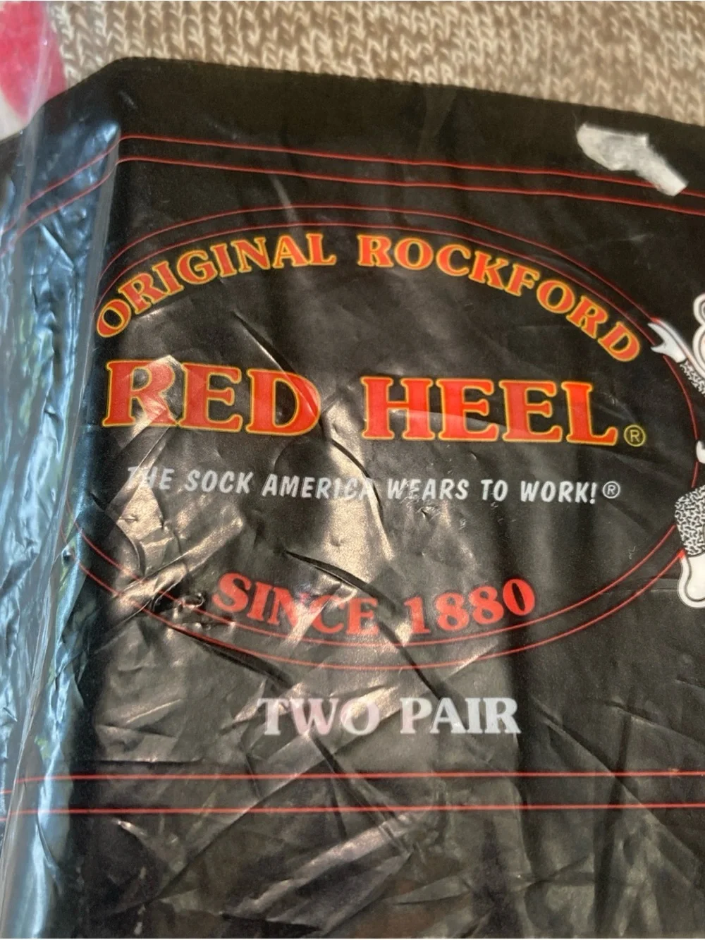 Rockford Red Heel Socks Cream and Marled Brown Crew Socks with red heel NWT